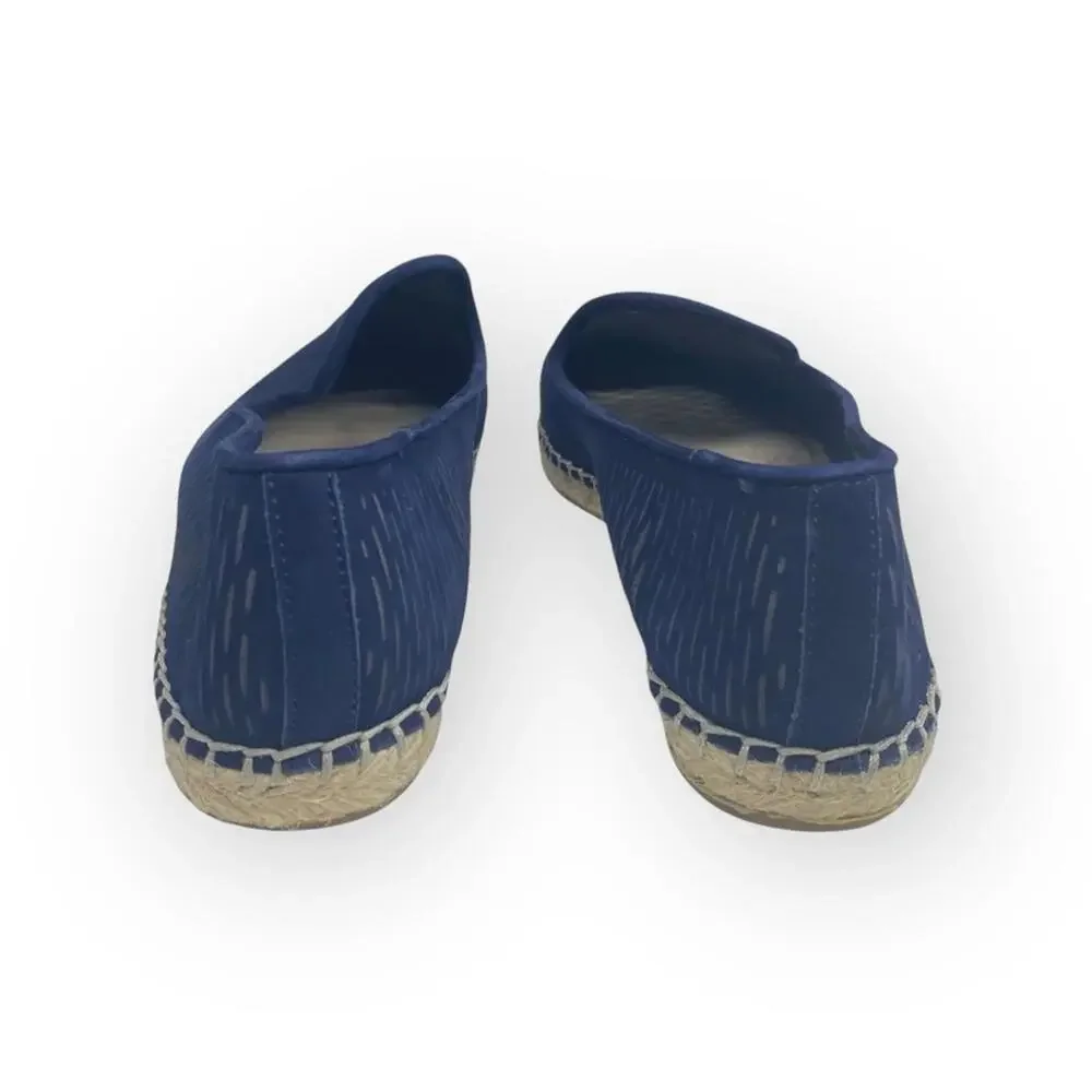 Vince Camuto ⌘ Disti Perforated Leather Flat Jute Trim Espadrilles ⌘ Navy 36 6M